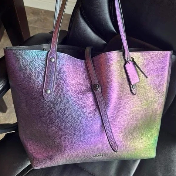 Purple and Green Hologram Coach Textured Backpack Holographic Shop the Loungefly Mickey Mouse Holographic Backpack | TikTok main image 2